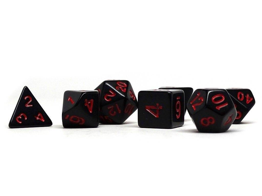 Black Opaque with Red Numbering Dice Collection - 7 Piece Set -