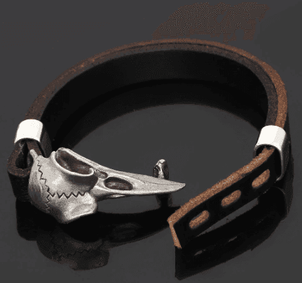 Vikings Raven Skull Leather Bracelet -