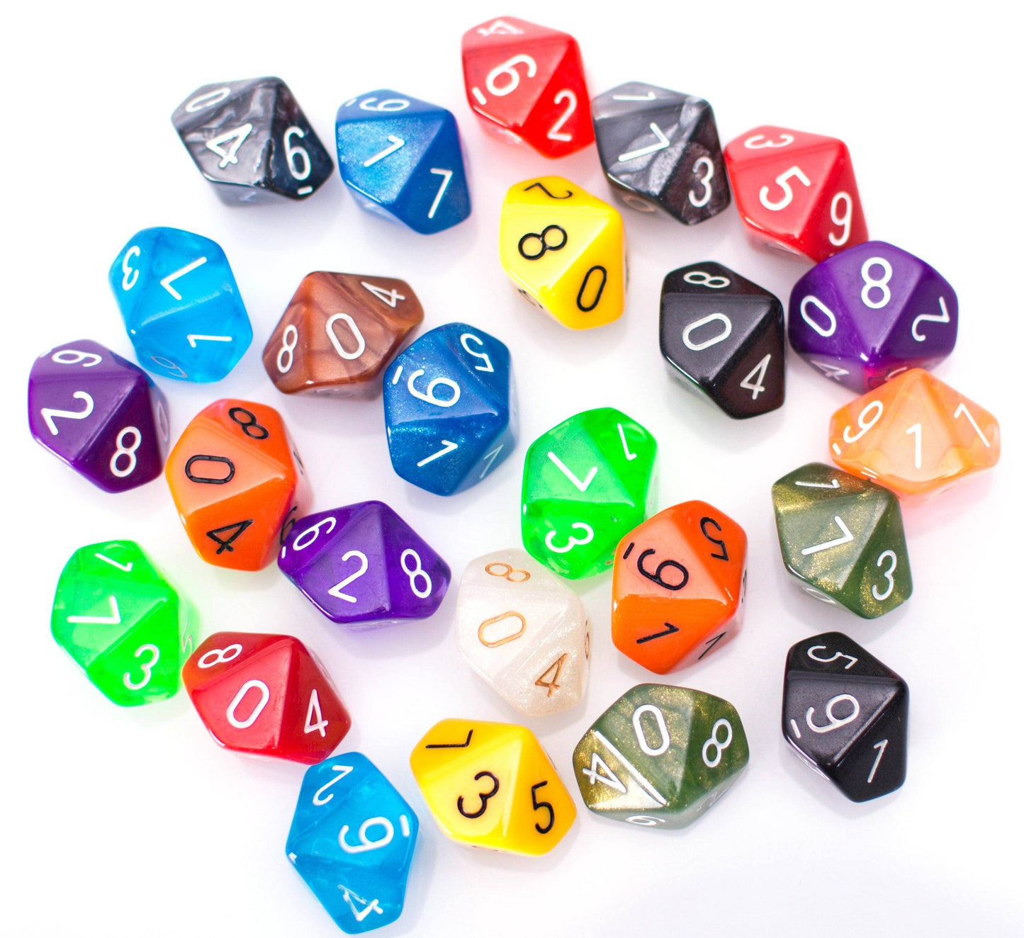 Bulk 10 Sided Dice | 25 Random D10s | Assorted Colors -