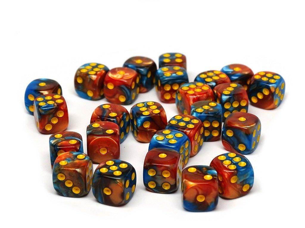 12mm D6 Dice - Cobalt and Copper Swirl - 25 Count Bag -