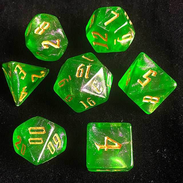 'Glitter Party' Green Glitter Dice (Golden font) -