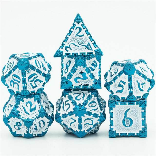 Blue and White Metal Dice(Dagger of Venom)7-Dice Udixi RPG -
