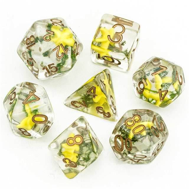 Yellow Starfish Dice 7-Dice Set Resin Dungeons and Dragons Dice -