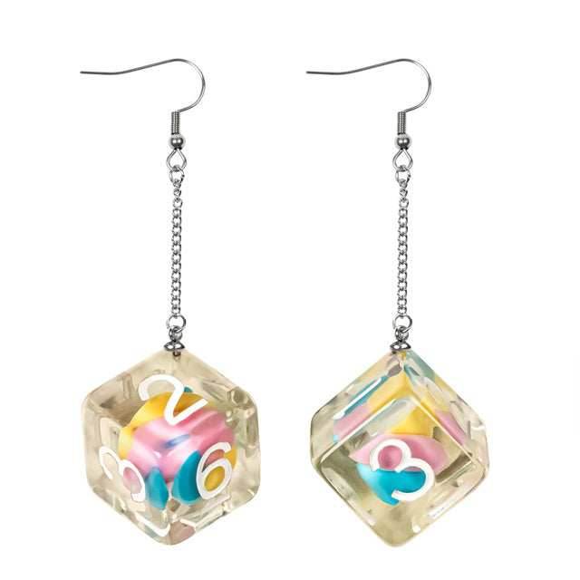 Dice Earrings: D6 Dice w/Colorful Inclusion Nerdy RPG Jewelry -
