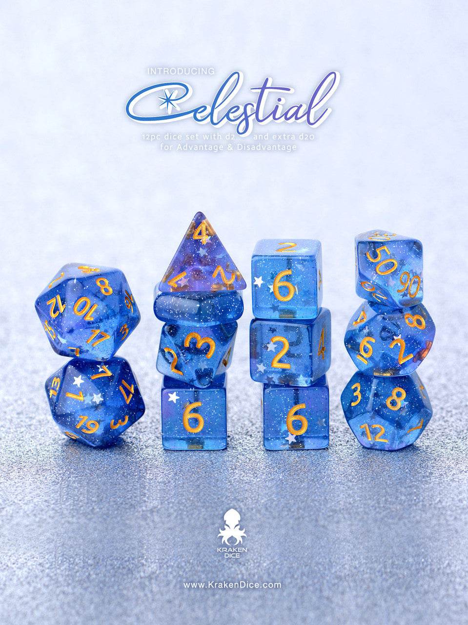 Kraken Dice Celestial 14pc Gold Ink Dice Set with Kraken Logo -