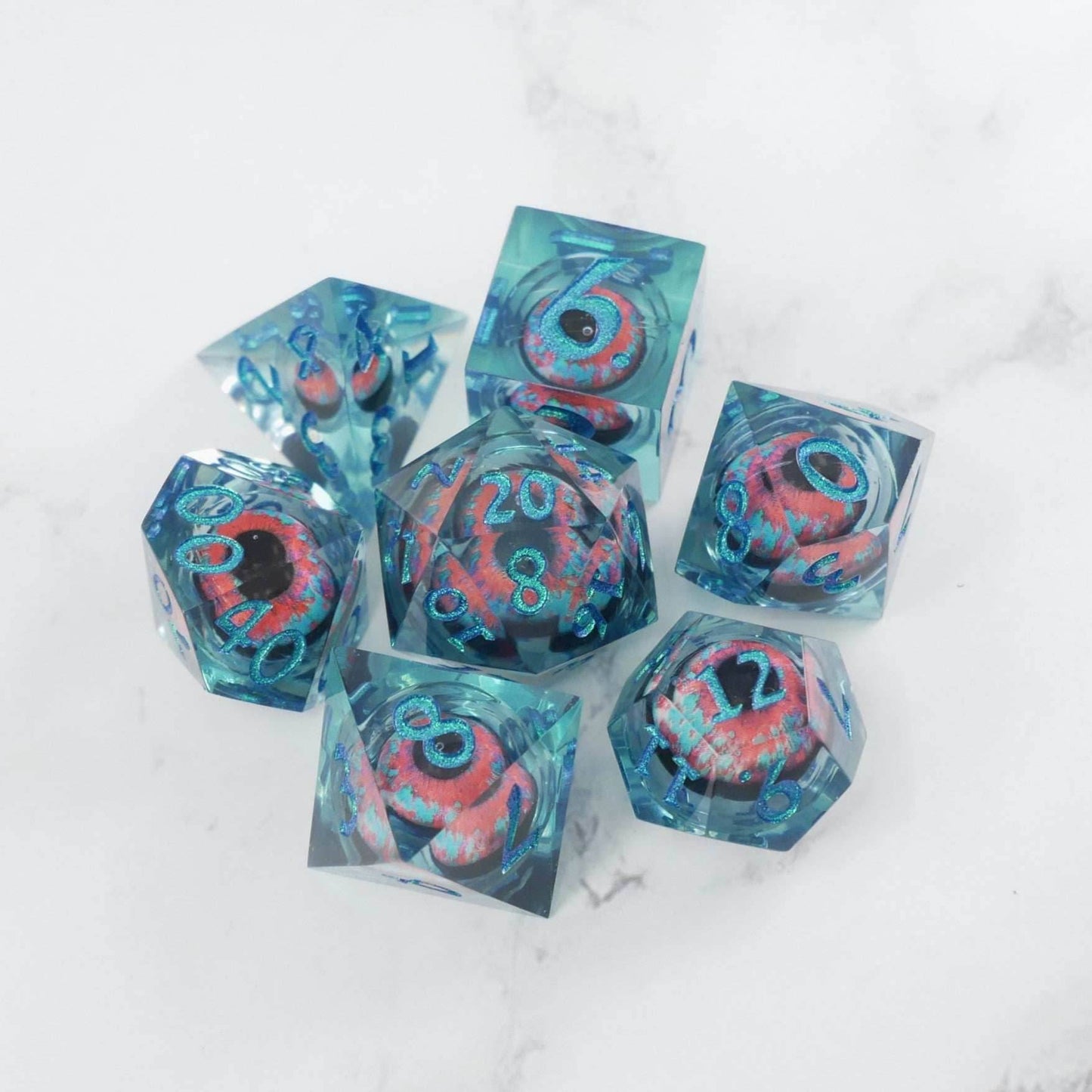 Cthulhu's Eye | 7 Piece Moving Eye DnD Dice Set | Acrylic RPG Gaming Dice -