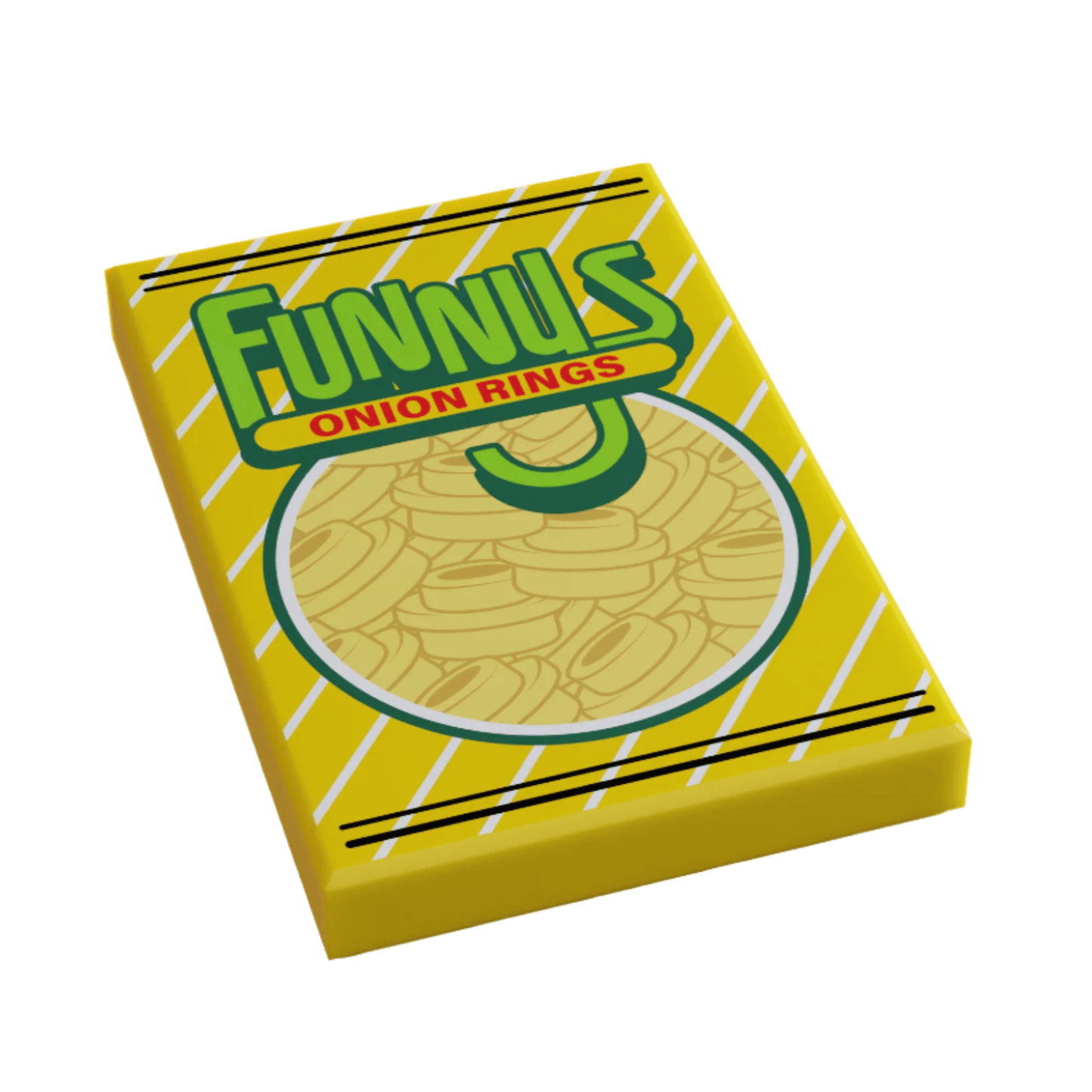 Funny's Onion Rings Minifig Snack (2x3 Tile) made using LEGO parts -