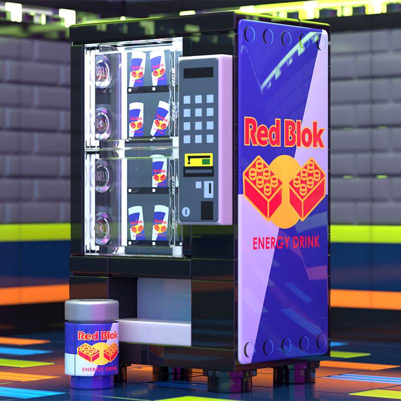 Red Brick Energy Drink Vending Machine made using LEGO parts - B3 Customs -