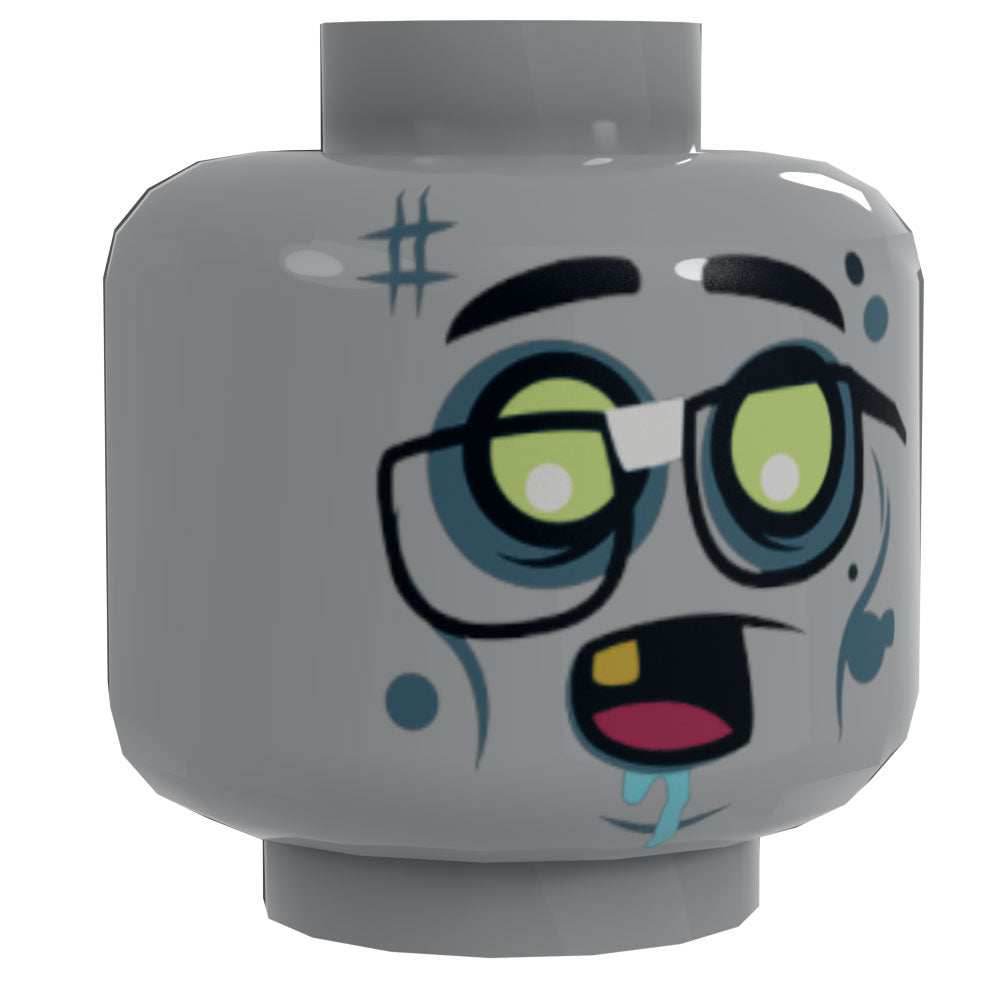 Zombie #4 Minifig Head w/ Glasses made using LEGO parts - B3 Customs -
