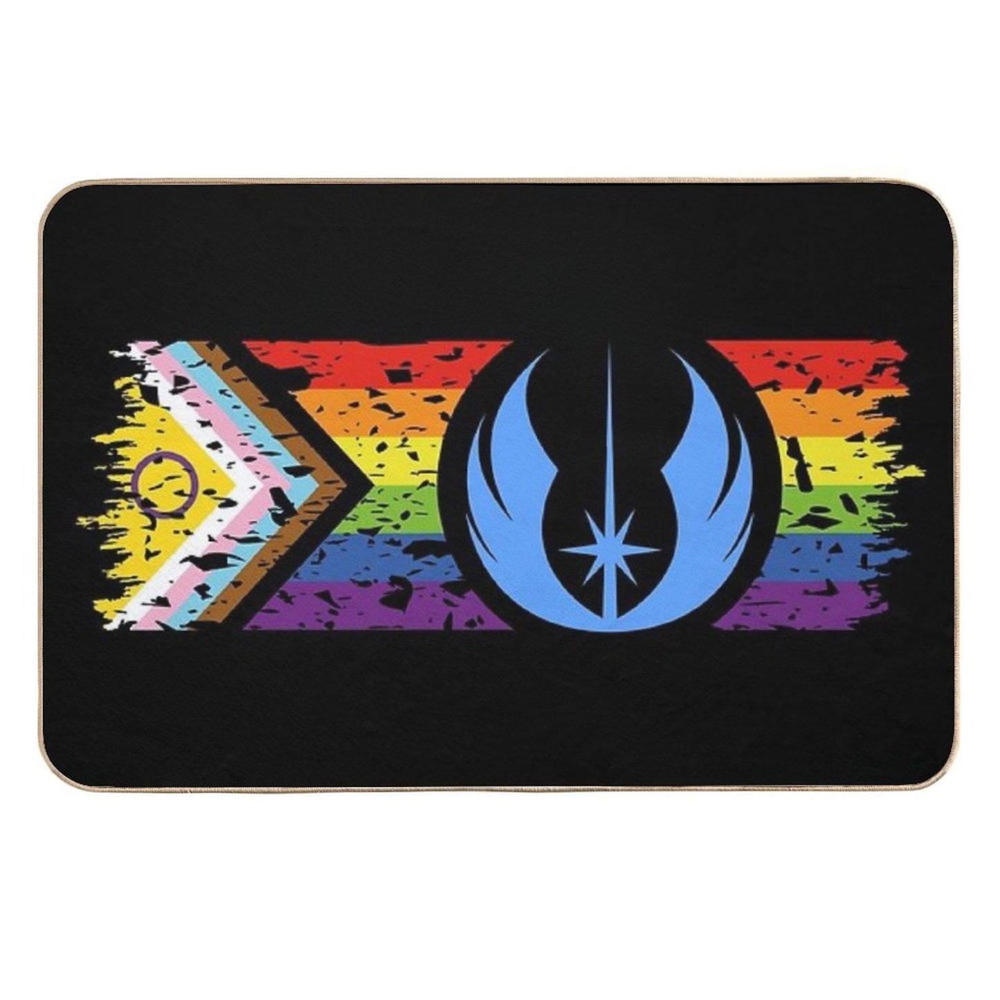 Star Pride - Jedi on Distressed Inclusive Progress Pride Flag (Dark) Absorbent Bath Mat
