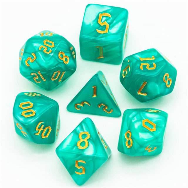 Seafoam Macaron 7-Dice Blend Set w/Gold Numbers -