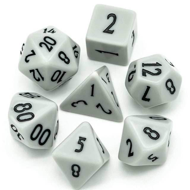 Dark Grey Homage 7-Dice Set w/Black Numbers Minimalist -