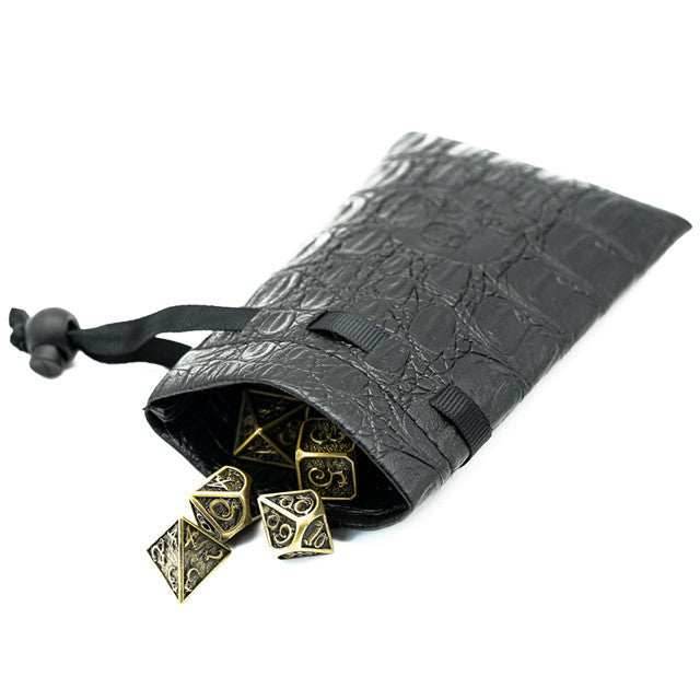 Leather Dice Bag with Skull sporting d20 Tattoo -