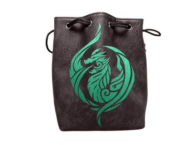Black Leather Lite Dragon's Breath Design Self-Standing Large Dice Bag -