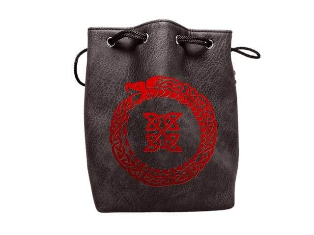 Black Leather Lite Ouroboros Design Self-Standing Large Dice Bag -