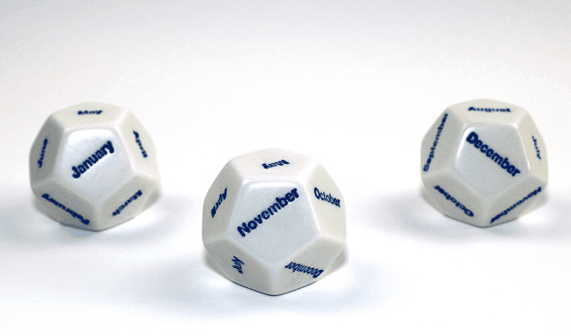 28mm d12 Month Dice White/Blue | Dice to decide the month -