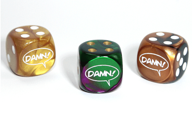 Damn! d6 (Dice colors are filled at random) | Pipped Dice 16mm -