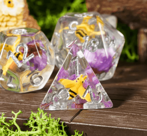 Bees Dice 7-Dice Set Pink w/ Yellow Bee Inside Dnd Dice Set -