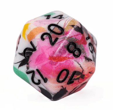 White Multi-Colour Mix Pattern Dice 7-Dice Set w/Black Dnd Dice Resin -
