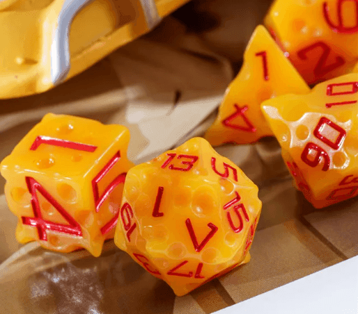 Cheese Dice | Funny Yellow 7-Dice Set for DnD Cheesy Chances -