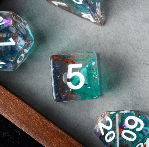 Blue & Teal 7-Dice Set | Swirl Foil Series Dice Semi-Translucent -