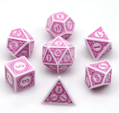 White & Purple Magic Flame 7-Dice Set DND RPG Dice Purple Color Fill -