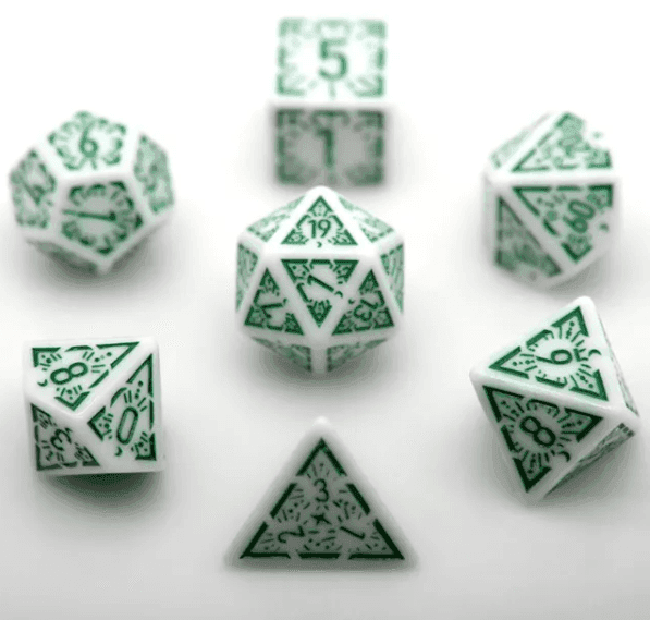 Arcane Emerald Polyhedral Dice Set | 7-Dice White & Green -