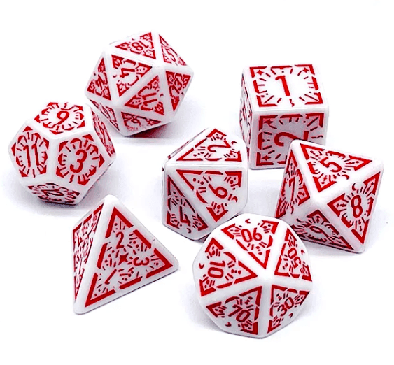 Arcane Ember White and Red Polyhedral Dice Set | 7-Dice White -