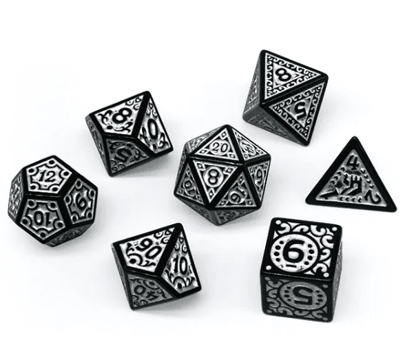 Black with White Ink Irregular Pattern Fill | 7-Dice Acrylic Dice Set -