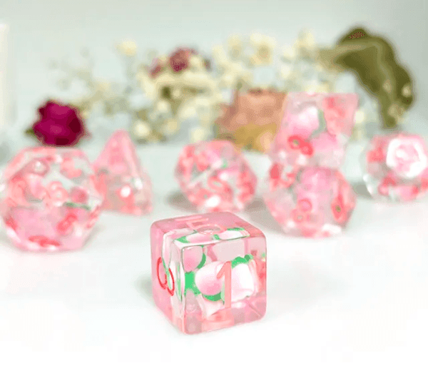 Peach Themed Dice | 7-Dice Resin Dice Set DnD Role Playing Set -