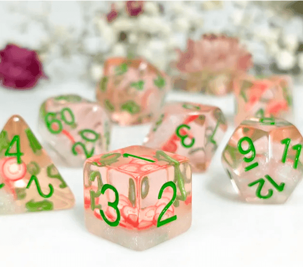 Tomato Themed Dice | 7-Dice Resin Dice Set DND Role Playing Dice -
