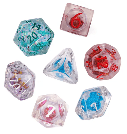 Random Liquid Core Dice 7-Dice Set | Resin Dice w/Liquid Glitter Inside -