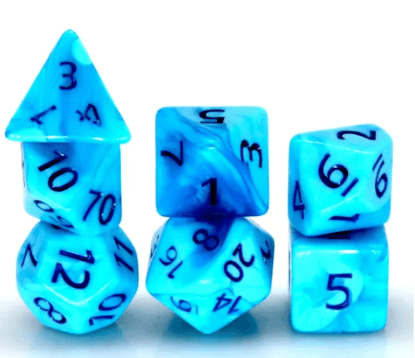 Poseidon's Pain 7-Dice Set Blended Blue w/Blue Numbers Dnd Dice Set -