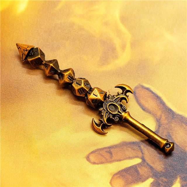 Dice Sword Gold 46mm x 9mm Trinket Novelty -