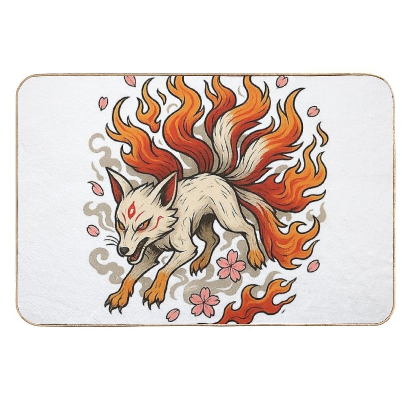 Nine-Tailed Kitsune — Battle Spirit Flame - Japanese Tattoo Style Long-Lasting Bath Mat