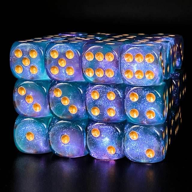 Cyan 16mm Glitter Pipped Dice -