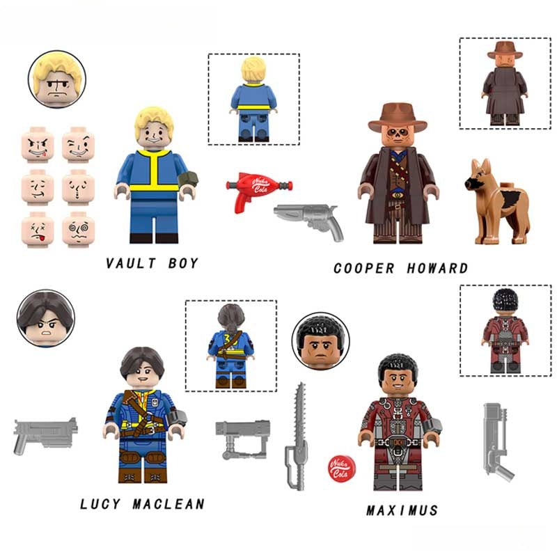 Fallout Set of 4 Vault Boy, Lucy, Cooper & Maximus Lego Minifigures Custom Toys