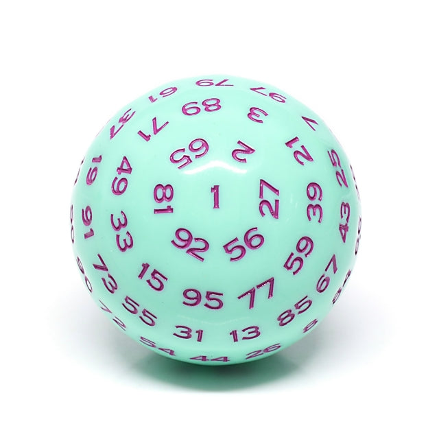 "Mint Rose" Single 100 Sided Polyhedral Dice (D100) | Mint (45mm) Purple