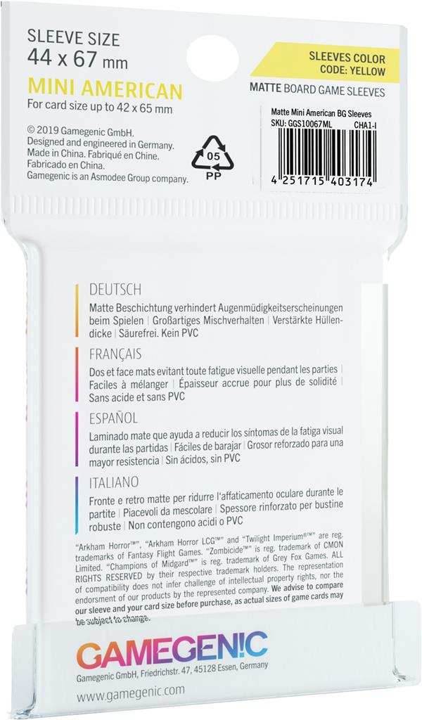 Gamegenic MATTE Sleeves: Mini American (44 x 67 mm, 50 pack) -