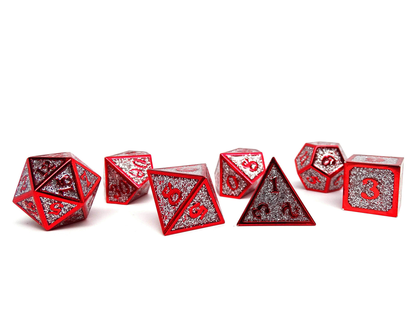 Heroic Dice of Metallic Luster - Silver with Red Font -
