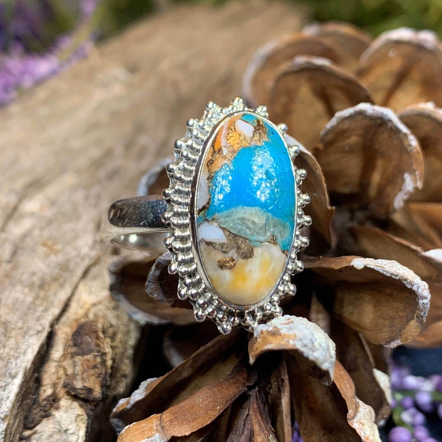 Romelle Spiny Oyster Turquoise Ring - 9 / Blue