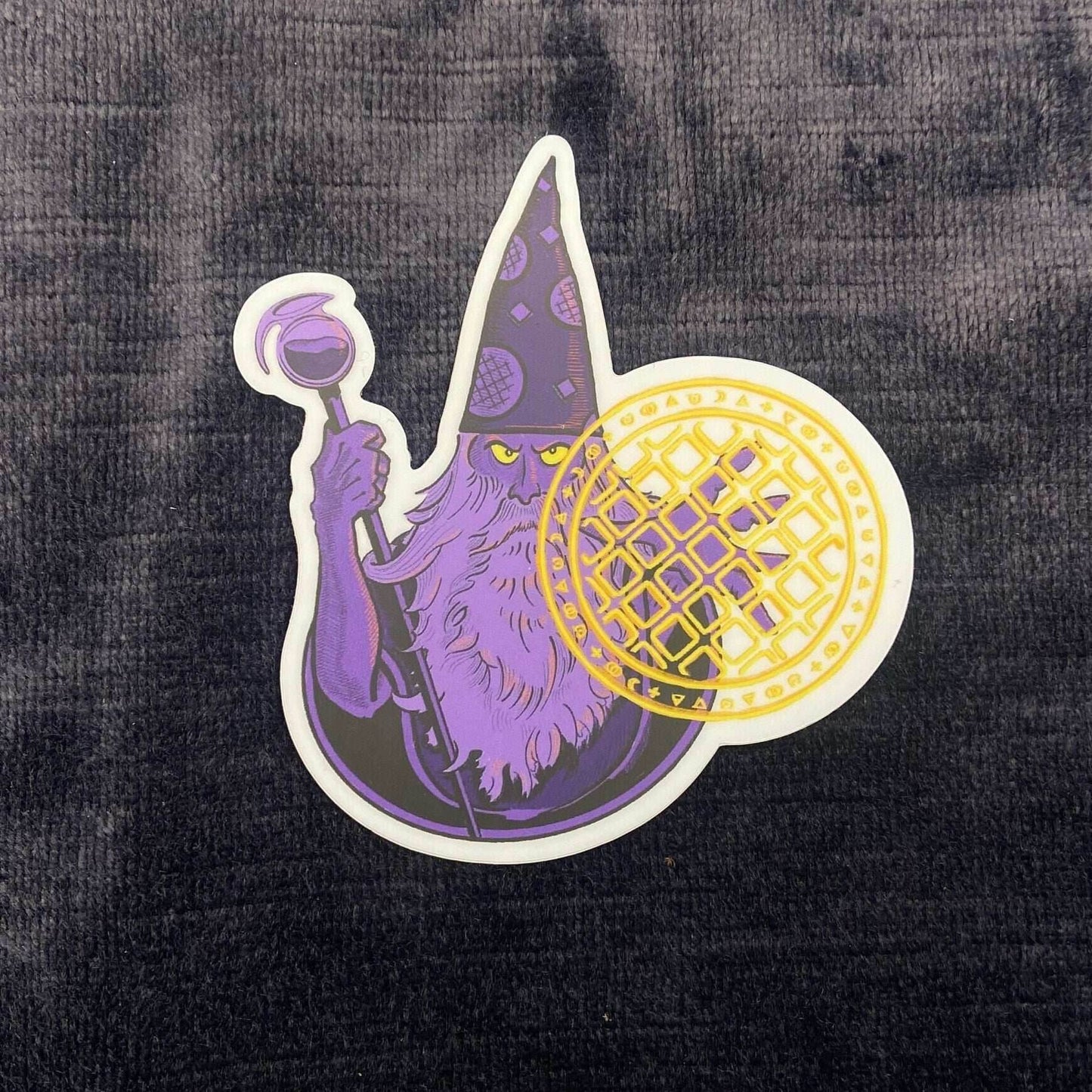Waffle Wizard Vinyl Sticker – Enchant Your Gear with Breakfast Magic -