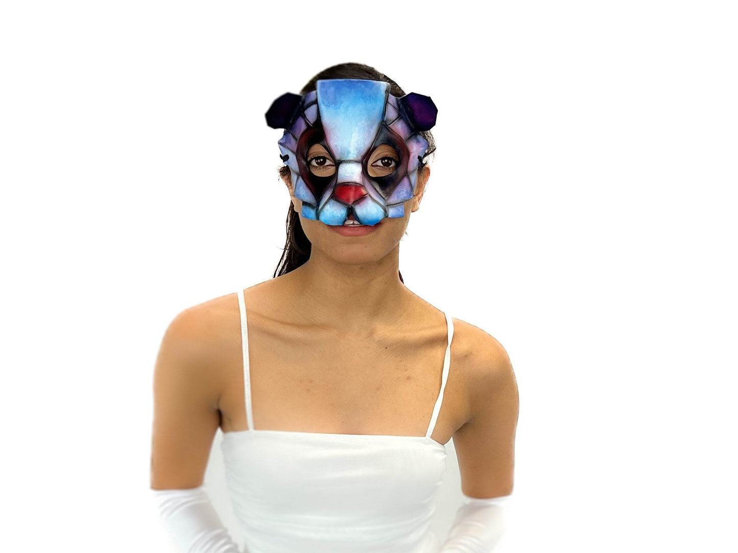 Geometric Watercolor Style Panda Bear Leather Mask -