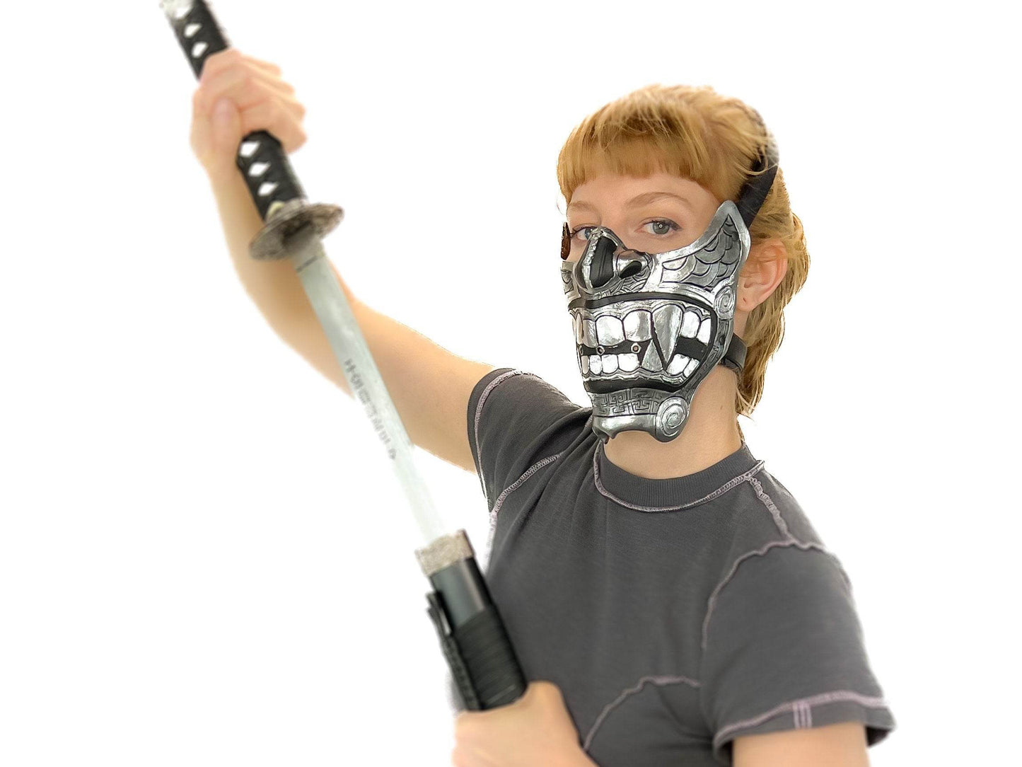 Silver Samurai Handmade Genuine Leather Riding Mask -