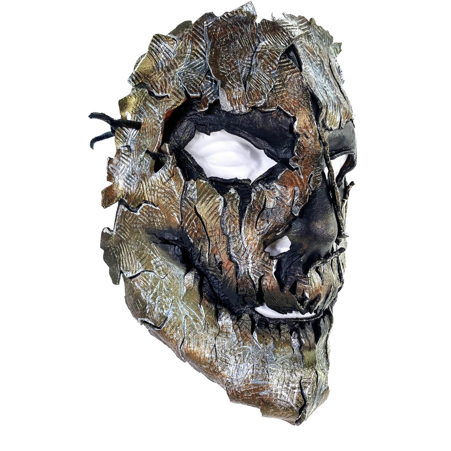 Genuine Leather Mask - Shattered Metal Paint - Handmade Full Face Cover for Halloween, Performance or Cosplay Costume -