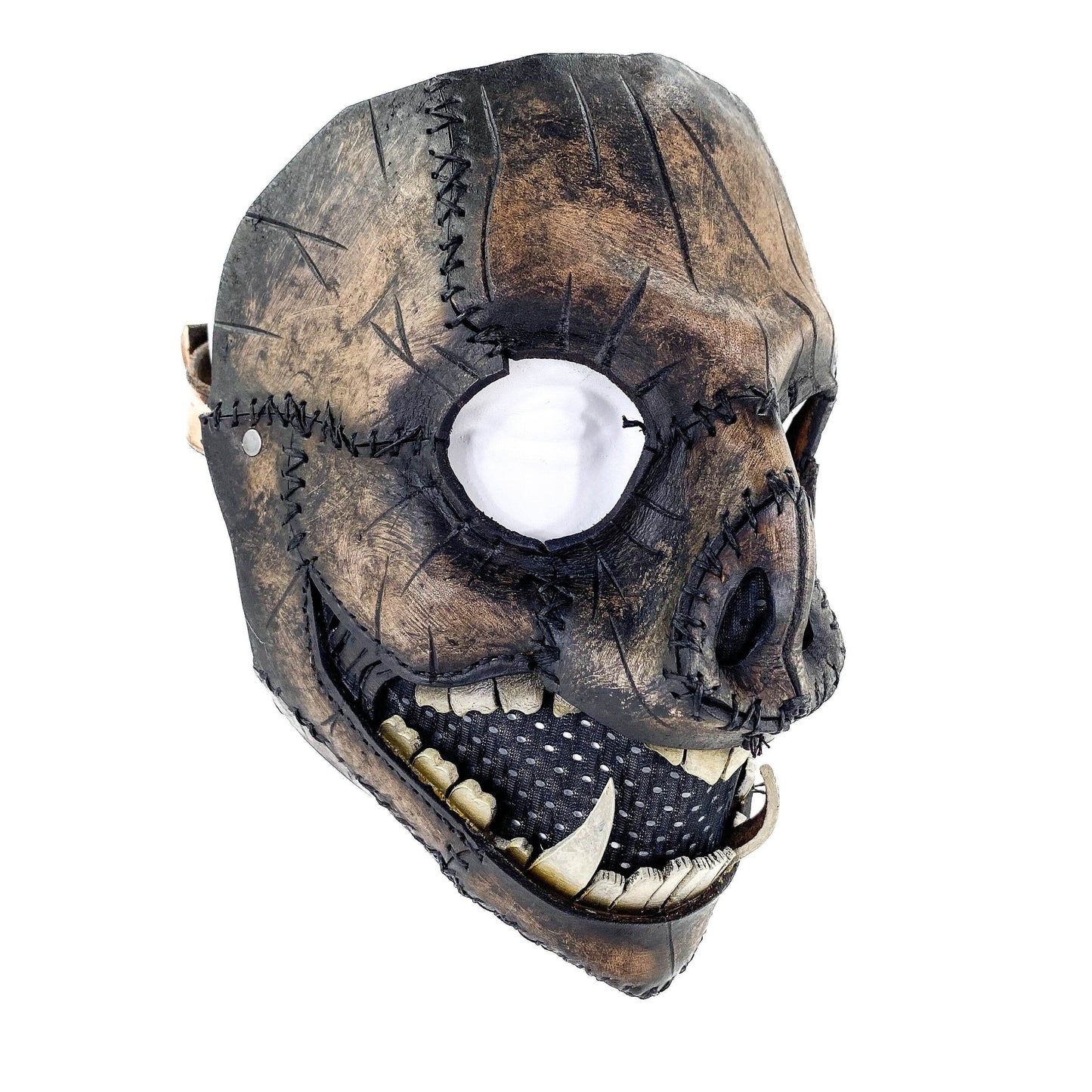 Evil Swine - Genuine Leather Mask - Charred Remains Horror Pig - Handmade Full Face Cover for Halloween or Performance Costume -