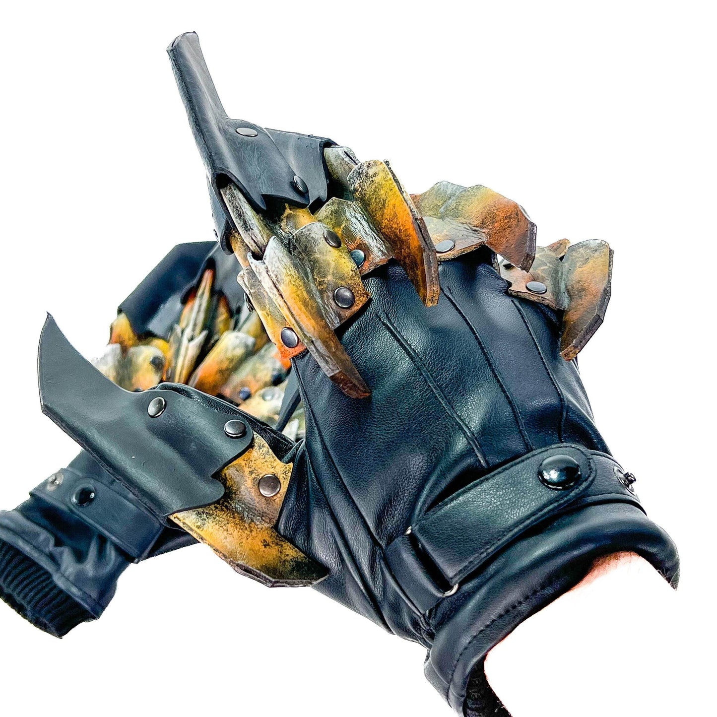 One Set of Two Handcrafted Genuine Leather Gloves with Claws in Hawk Colors -