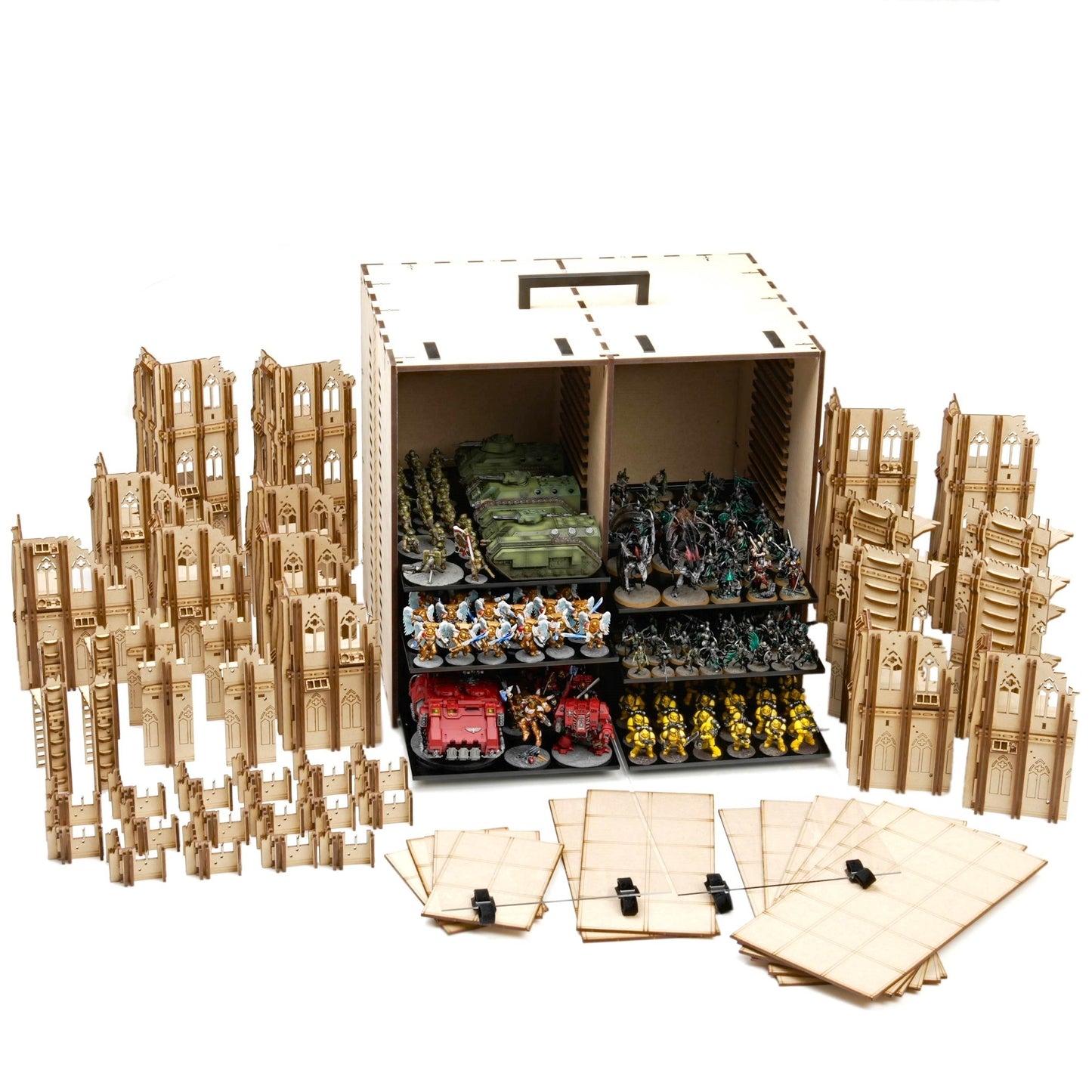MagCase XL 2.0 MDF Magnetic Carrying Case / Display Case For Miniatures - 6 MagCase 2.0 Trays / 210 Magnets + Competitive Terrain Set 2.0
