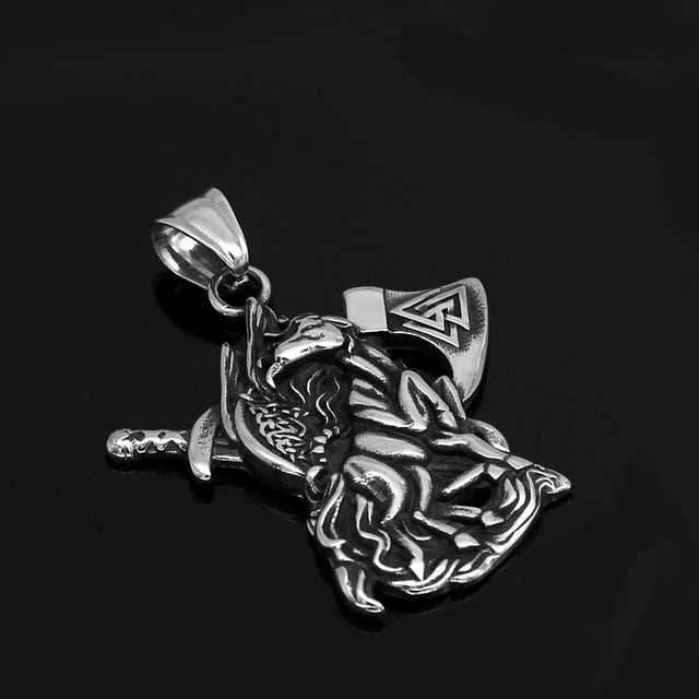 Vikings Sleipnir Axe Stainless Steel Pendant Necklace -