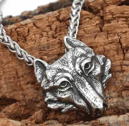 Vikings Fenrir Wolf Head Pendant Necklace -